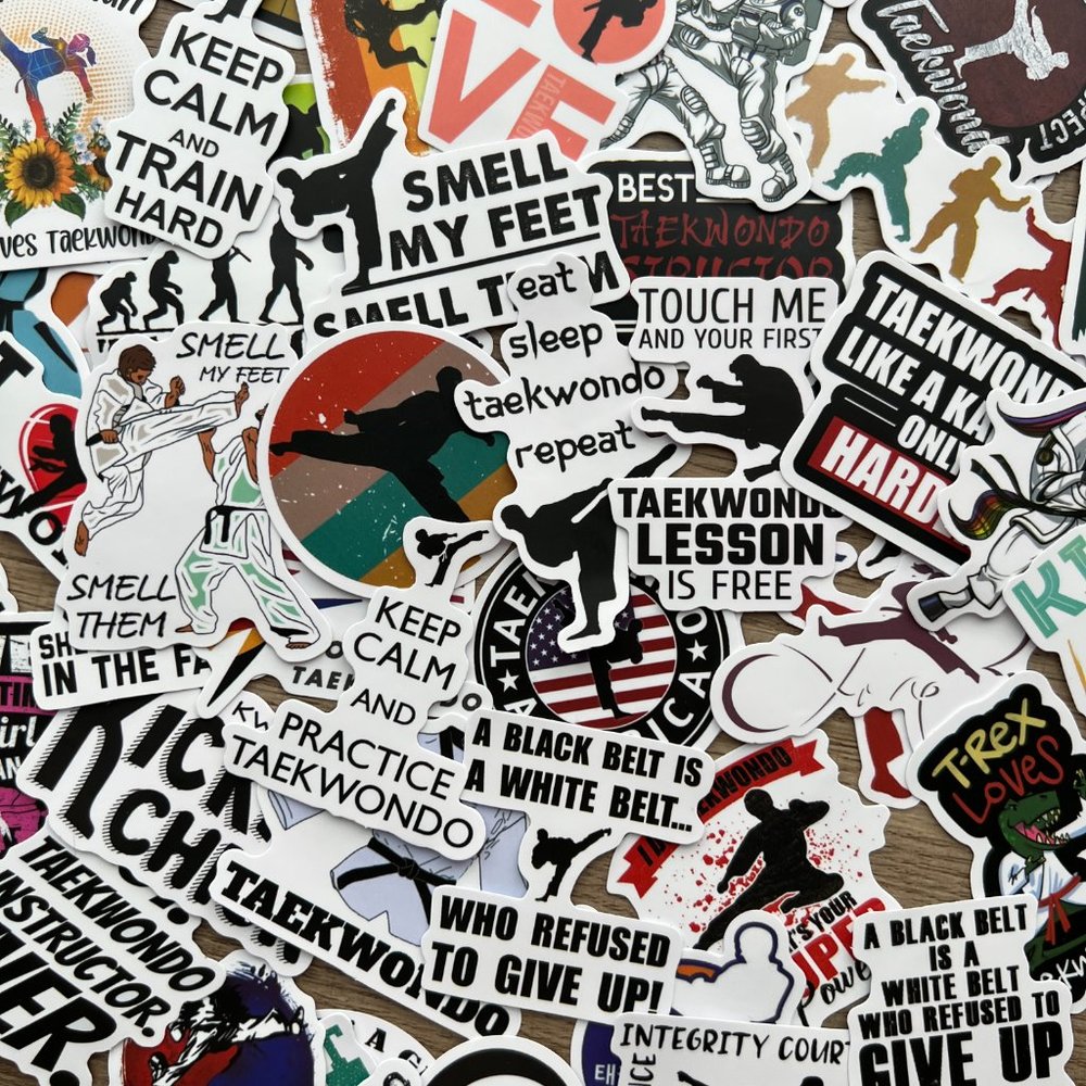 50pcs Funny Taekwondo Martial Arts Themed Waterproof Stickers Pack